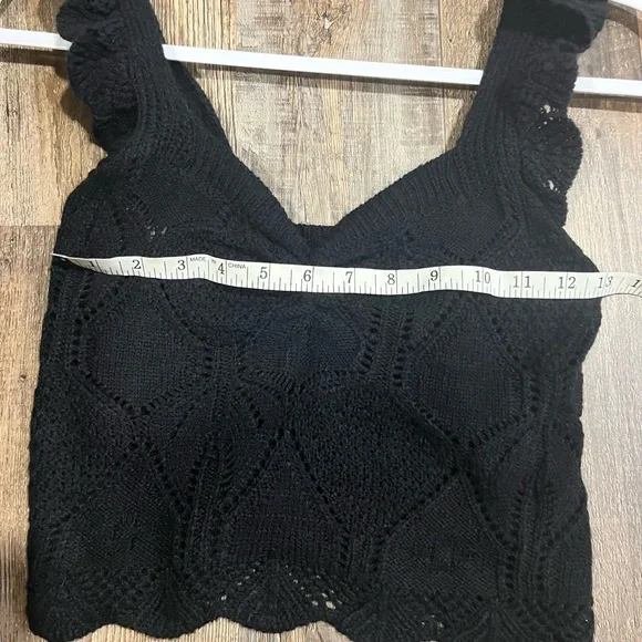 Black‎ Knit Ruffle Sweater Tank Top Size XS-S Boho Cottagecore Romantic - Picture 6 of 8